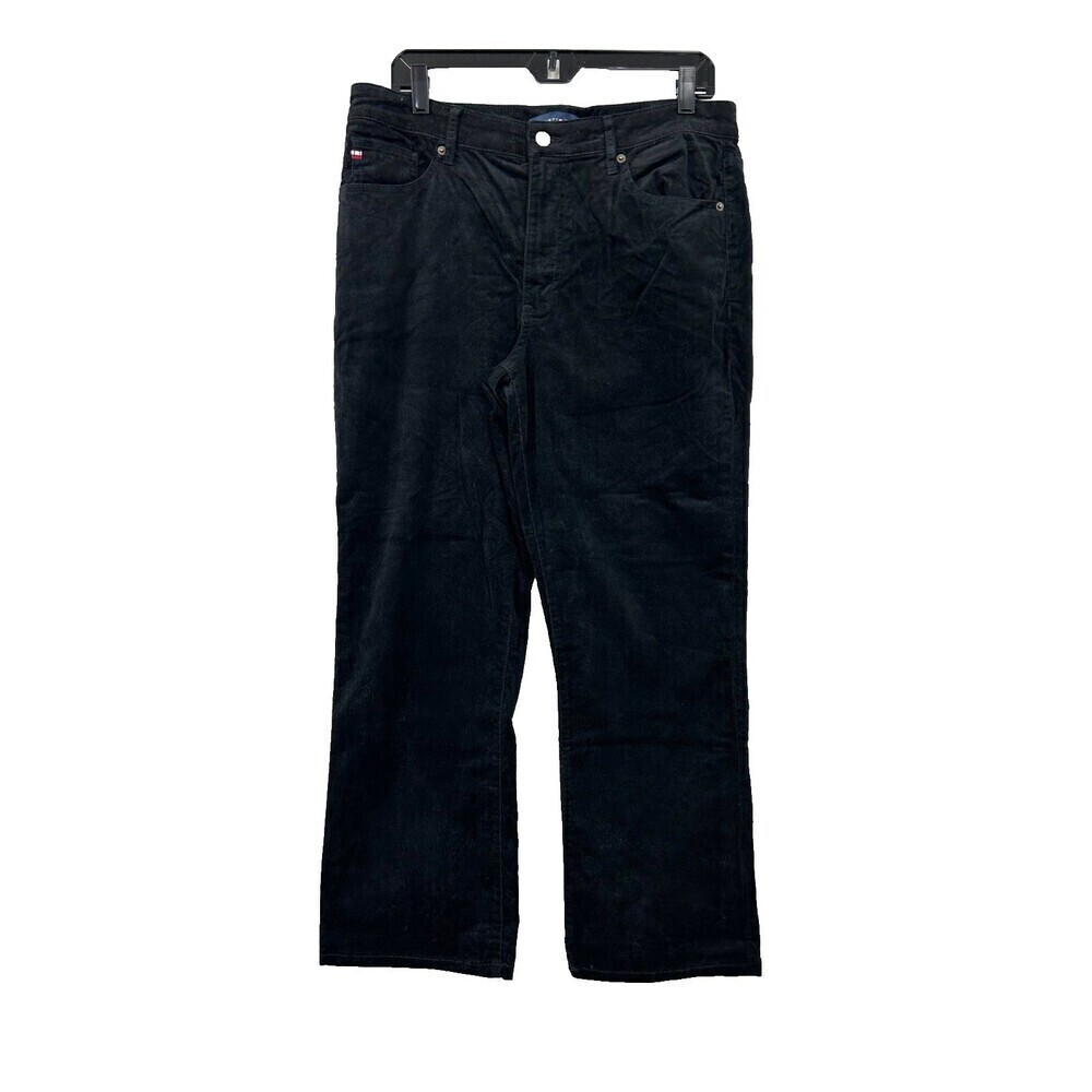 Tommy Hilfiger Womens Corduroy Straight Leg Pants Stretch Black Size 12 1063H1